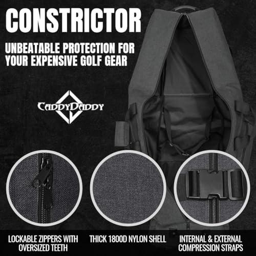 CaddyDaddy Constrictor Soft-Sided Golf Travel Bag Cover with Padded Top, Wheels & Lockable Oversized Zippers | Case for Transporting Clubs on Airlines | 1 Year Travel Case Replacement Coverage