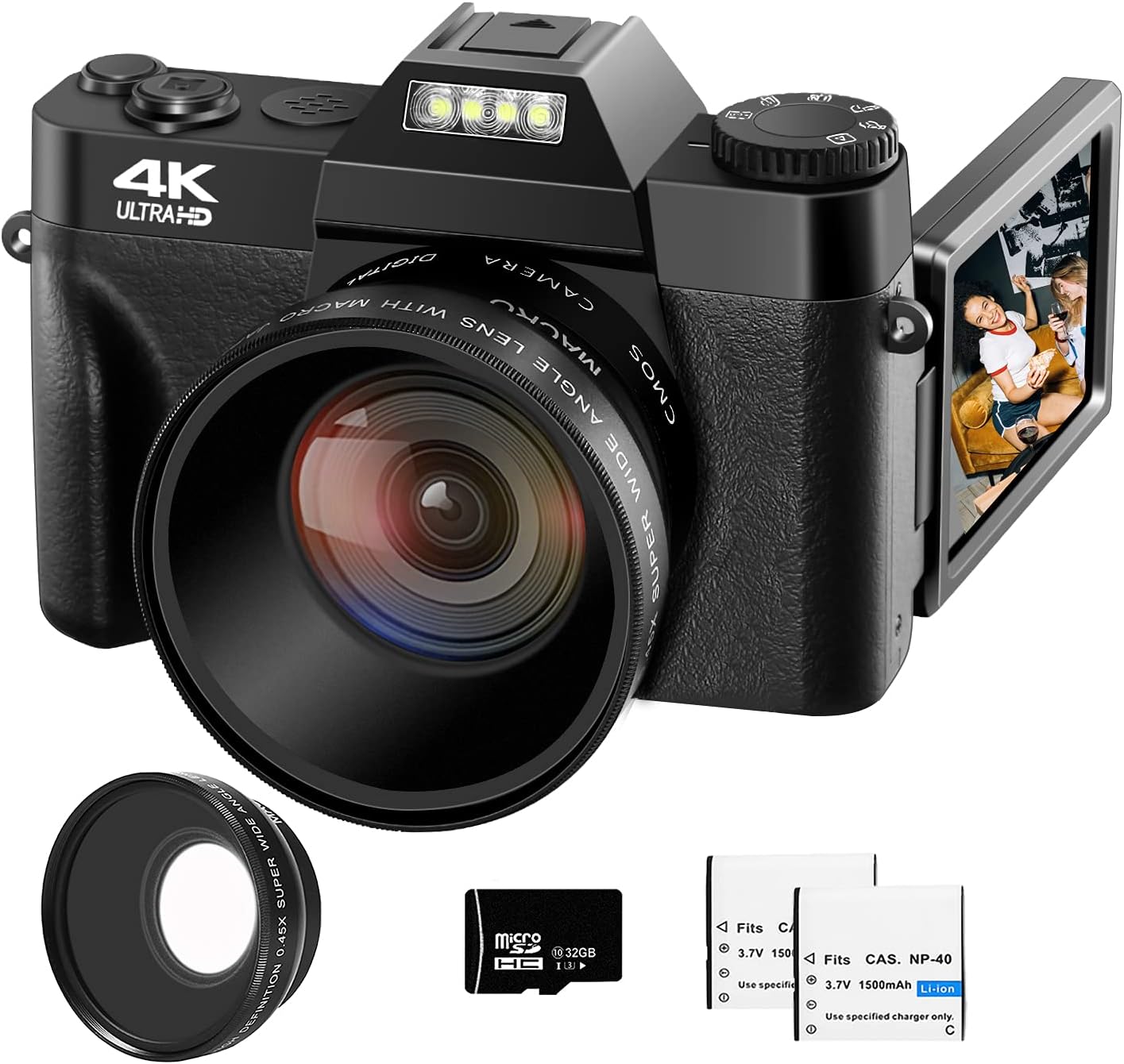 VJIANGER 4K Digital Camera 48MP Pixel Autofocus Vlogging Camera 3.0" IPS 30FPS Flip Screen 16X Digital Zoom Fixed Camera Lenses for Photography on YouTube with 32GB SD Card, 2 Batteries (Black)