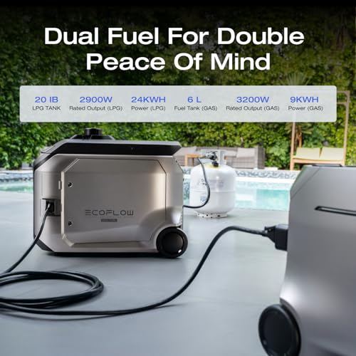 EF ECOFLOW 4000Wh Delta Pro 3 Solar Generator With 3200W Dual Fuel Generator GE305 (NOT CARB-approved), Portable Backup Generator for Whole Home Use, Emergency, RVs