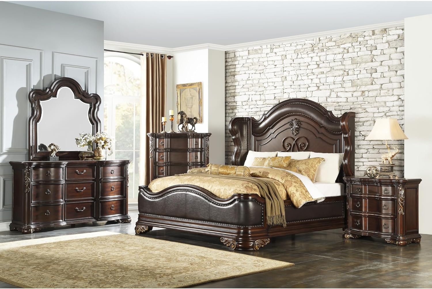 Royal Bedroom Cherry Finish Nightstand of 3 Drawers Ring Pulls Traditional Home Furniture