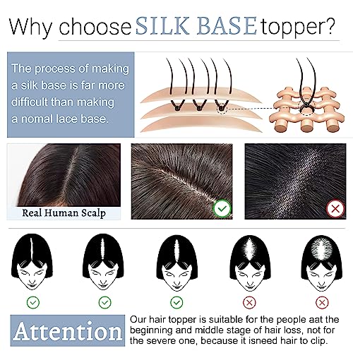 Hair Toppers for Women Real Human Hair No Bangs 7 * 13 CM Silk Base Clip In Topper Hairpieces Wiglet Top Hair Pieces for Women With Thinning Hair -18 Inch Dark Blonde