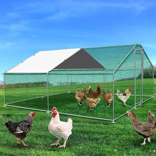 Metal Chicken Coop Cage with Waterproof Roof Shade Cover Large Chicken Run Coop Hen House Rabbit Cage Backyard Poultry Enclosure with Lockable Doors (19.8' L x 9.8' W x 6.56' H)
