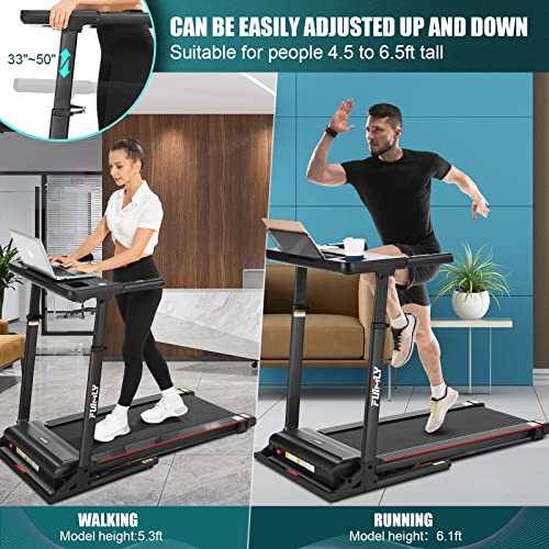 Treadmill with Desk Workstation & Adjustable Height, 300 lb Capacity, FUNMILY Walking Pad Treadmill with Desk & Incline, Folding Work Treadmill for Home Office