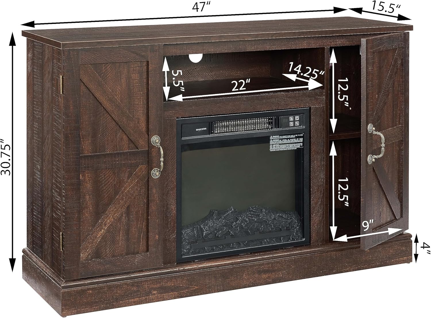 Electric Fireplace Entertainment Center for 50“ TV Home use amerlife Fireplace tv Stand, Cable Management Farmhouse tv Stand with Fireplace Safe Warm Electric fire Place
