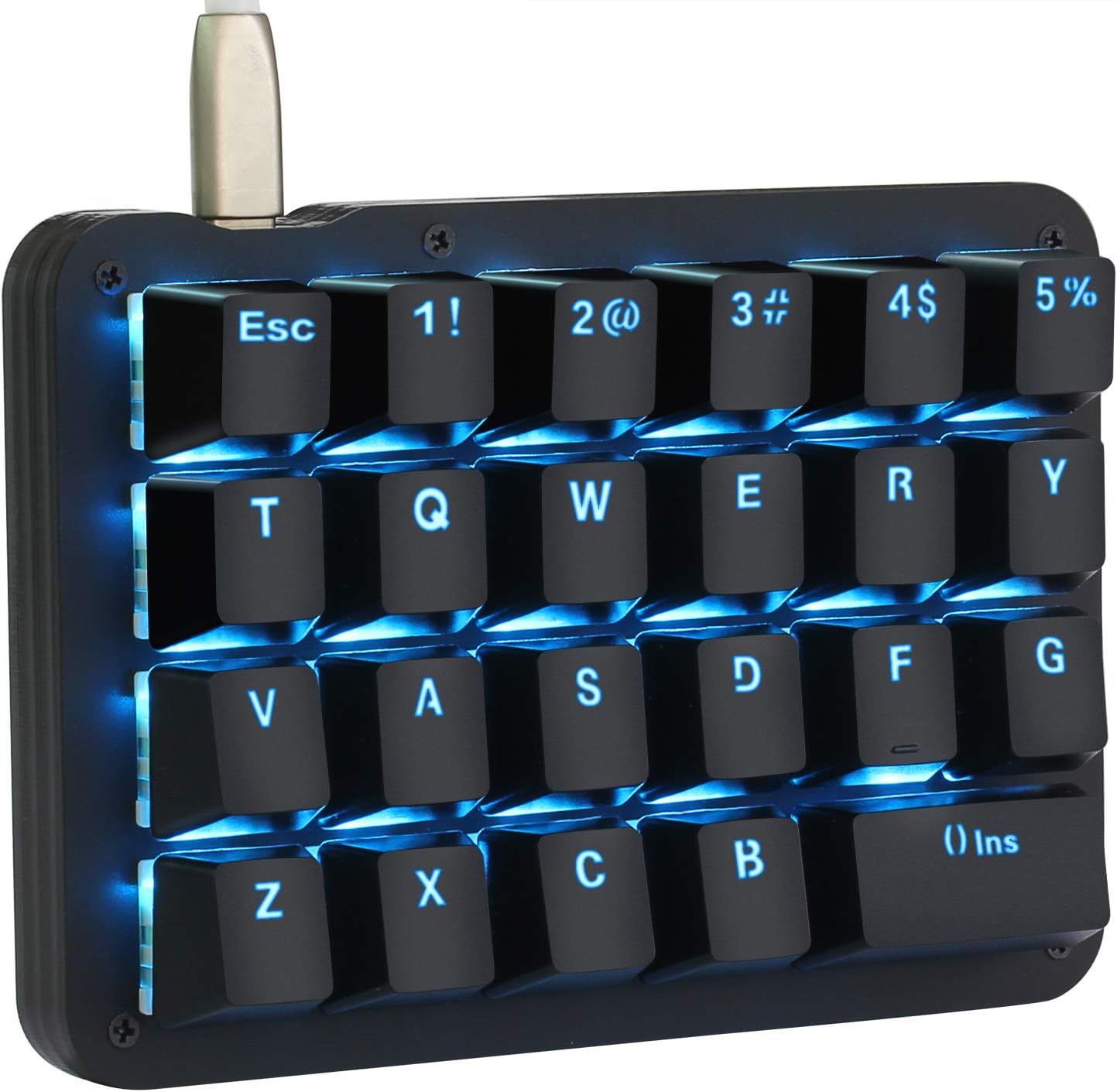 Koolertron One Handed Macro Mechanical Keyboard, Portable Mini One-Handed Mechanical Gaming Keypad 23 Fully Programmable Keys ((Blue Backlit/Blue switches))