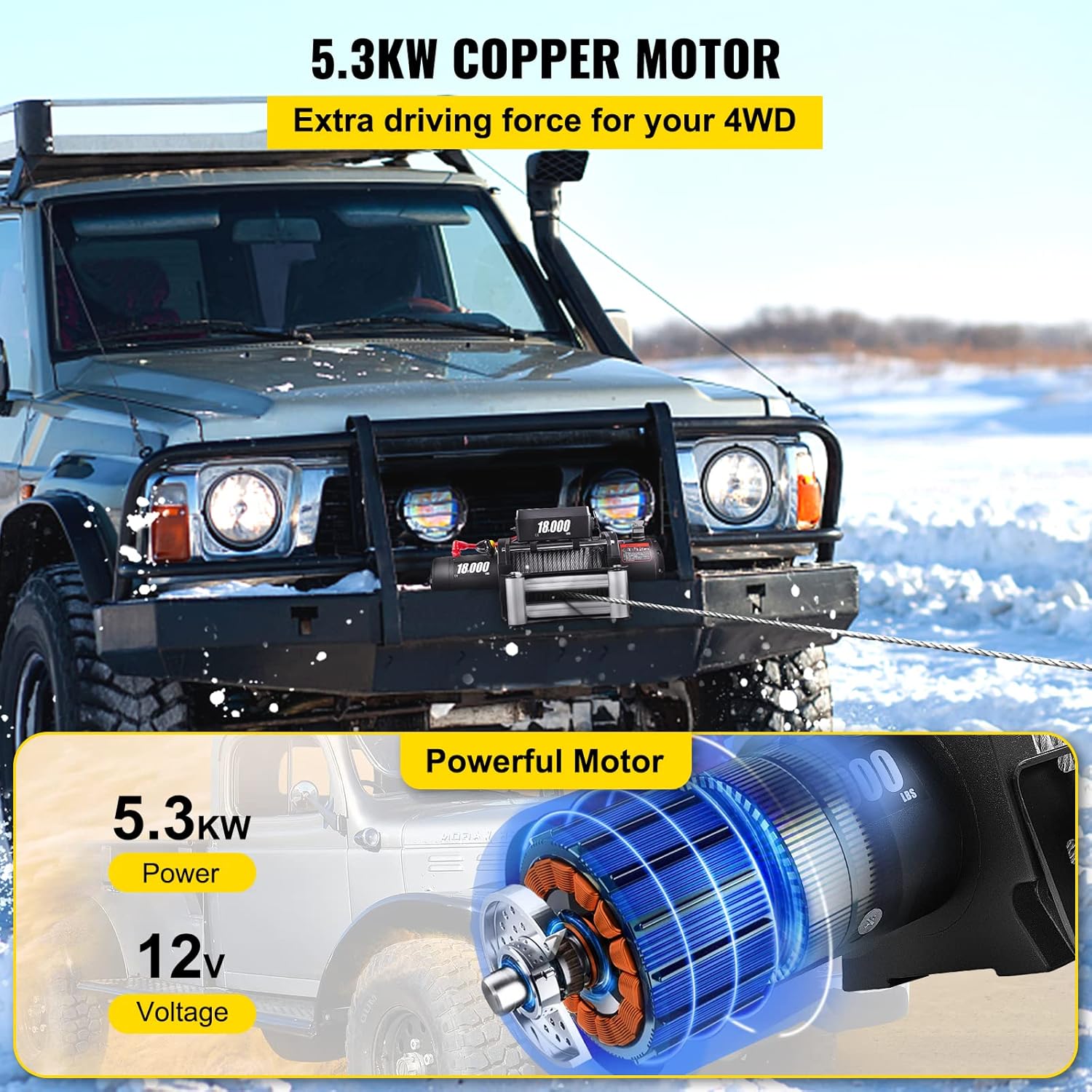 VEVOR Truck Winch 18000lbs Electric Winch 75ft/22.8m Cable Steel 12V Power Winch Jeep Winch with Wireless Remote Control and Powerful Motor for UTV ATV & Jeep Truck Wrangler in Car Lift