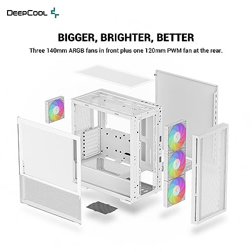 DeepCool CH560 PC Case High-Airflow 140mm PWM ARGB Fans Front Mid-Tower ATX PC Case Hybrid Mesh/Tempered Glass Side Panel 360mm Radiator Top/Front Support Gaming Case USB 3.0 Type-C I/O Panel