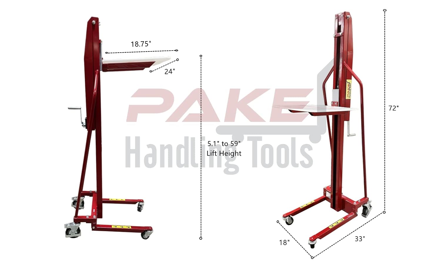 Pake Handling Tools - Winch Stacker, Manual Work Positioner Lift Truck - Steel Lightweight and Easily Maneuverable Lift with 220 lbs Capacity 59" Lift Height