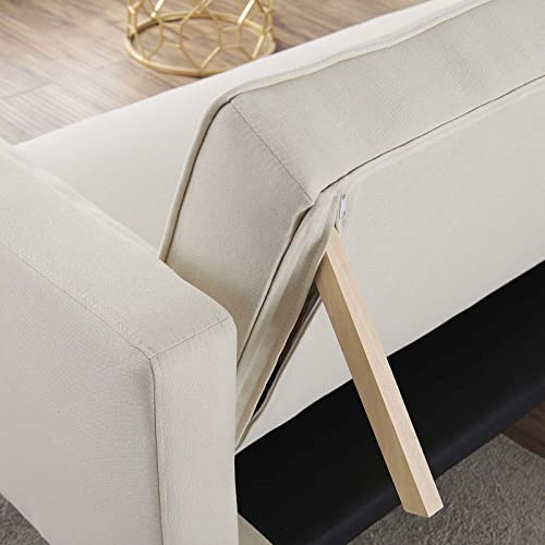 TMEOSK 71” Convertible Futon Sofa Bed, Folding Couch Loveseat Sofa with 2 Throw Pillows, Upholstered Recliner Sleeper Sofa Bed with Removable Armrests for Home Living Room Dorm Office (Beige)