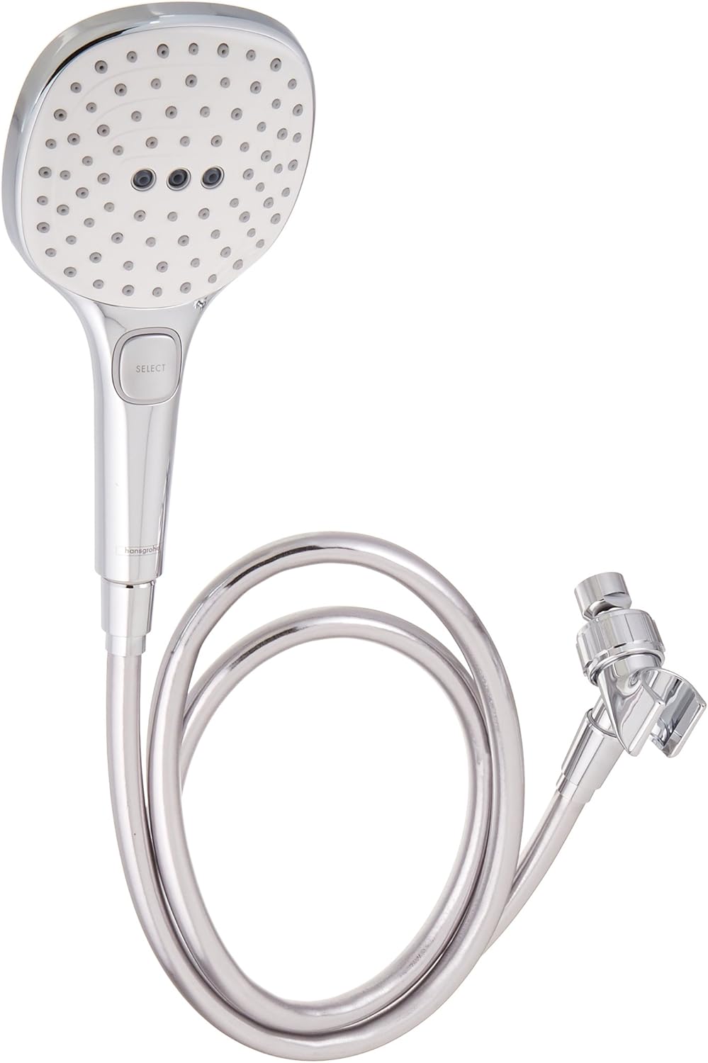 hansgrohe Raindance Select E Easy Install 5-inch Handheld Shower Head Set Modern 3 Spray Rain, RainAir, Whirl Air Infusion with Airpower with QuickClean with Hose in White/Chrome, 2.5 GPM, 04541400