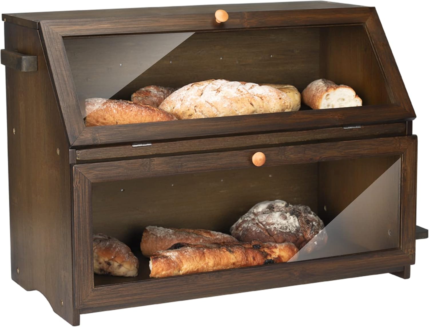 HOMEKOKO Double Extra Large Bread Box, Two-layer Extra Large Oversized Bread Box for Kitchen Counter, Wooden Large Capacity Bread Storage Bin with Cutting Board (Natural Bamboo)