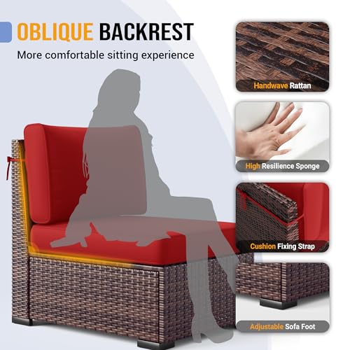 Outdoor Patio Furniture Set with 44" Fire Pit Table 8 Pieces Rattan Patio Sectional Sofa Conversation Set w/55000 BTU Propane Gas Fire Pit, Coffee Table, 2 Waterproof Covers, Grey