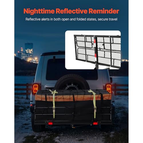 VEVOR 70" x 30" x 6", Hitch Cargo Carrier, 500 lbs Capacity with Nighttime Reflective Reminder, Folding Hitch Mount Cargo Carrier Basket with Hitch Lock for 2" Receiver, Fit for SUVs
