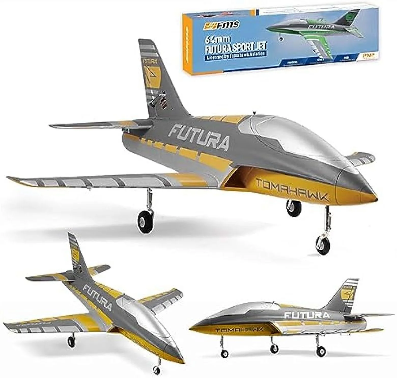 FMS Rc Jets Futura 64MM EDF Sport Jet Yellow rc Airplanes for Adults for Trainers EDF for Beginners 6 Channel Remote Control Planes PNP(NO Transmitter Batteries and Charger)
