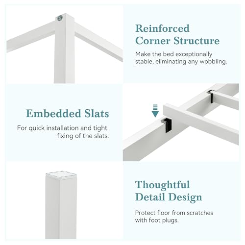 HOOMIC Canopy Bed Frame, Enhanced 4-Poster, 3-Metal Crossbar, No Box Spring Needed, Easy Assembly, Full Size, White