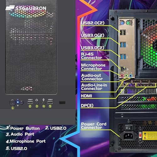 STGAubron Gaming PC Desktop Computer, Intel Core I7 up to 3.9 GHz, Radeon RX 580 8G, 16G RAM, 512G SSD, WiFi, Bluetooth 5.0, RGB Fan x6, RGB BT Sound Bar, Windows 10 Home
