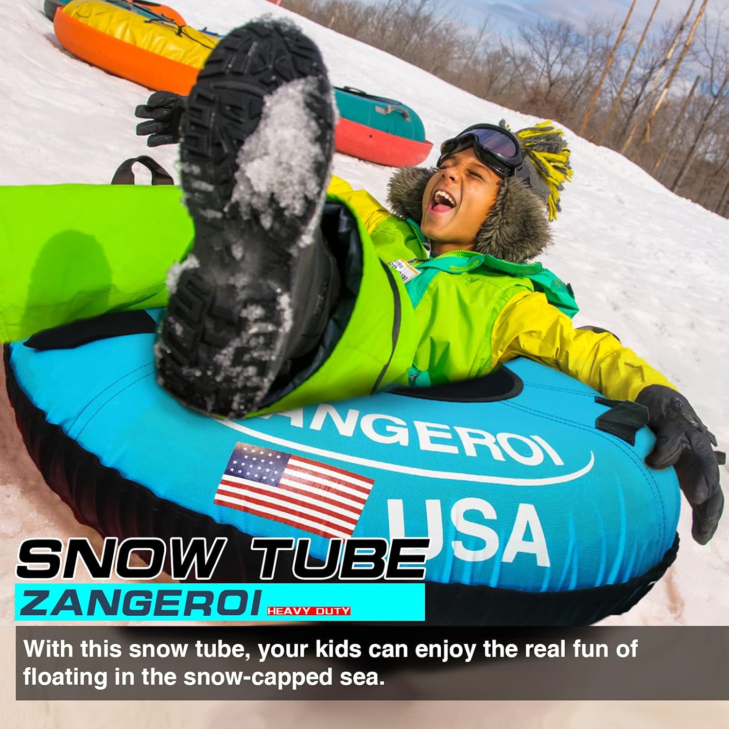 Snow Tube Snow Tubes Heavy Duty Snow Tube for Kids Adult Snow Tube 45inch, Snow Sled Sledding Tube, Inflatable Snow Tube for Kids Snow Tubes for Sledding Towable Double Rubber Snow Tube with Cover