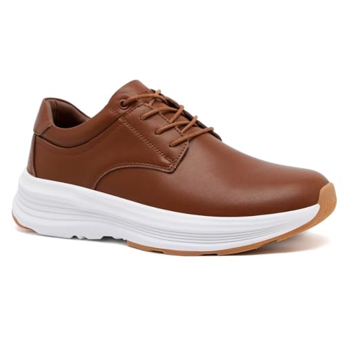 OrthoComfoot Mens Orthopedic Leather Dress Shoes, Comfortable Arch Support Walking Shoes for Plantar Fasciitis, Orthotic Non-Slip Casual Thick Sole Sneakers for Foot and Heel Pain