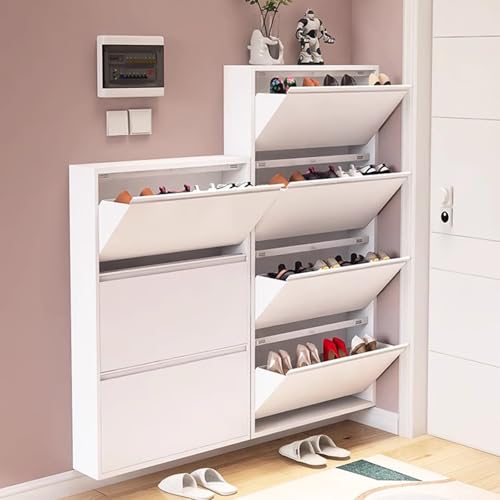 Wall Mounted Shoe Cabinet with Flip Drawers, Hidden Large Shoe Cabinet Storage for Entryway, Freestanding No Assembly Shoe Rack Shoe Organizer for Hallway Corridor(40.6x20x4.8in, Gray)