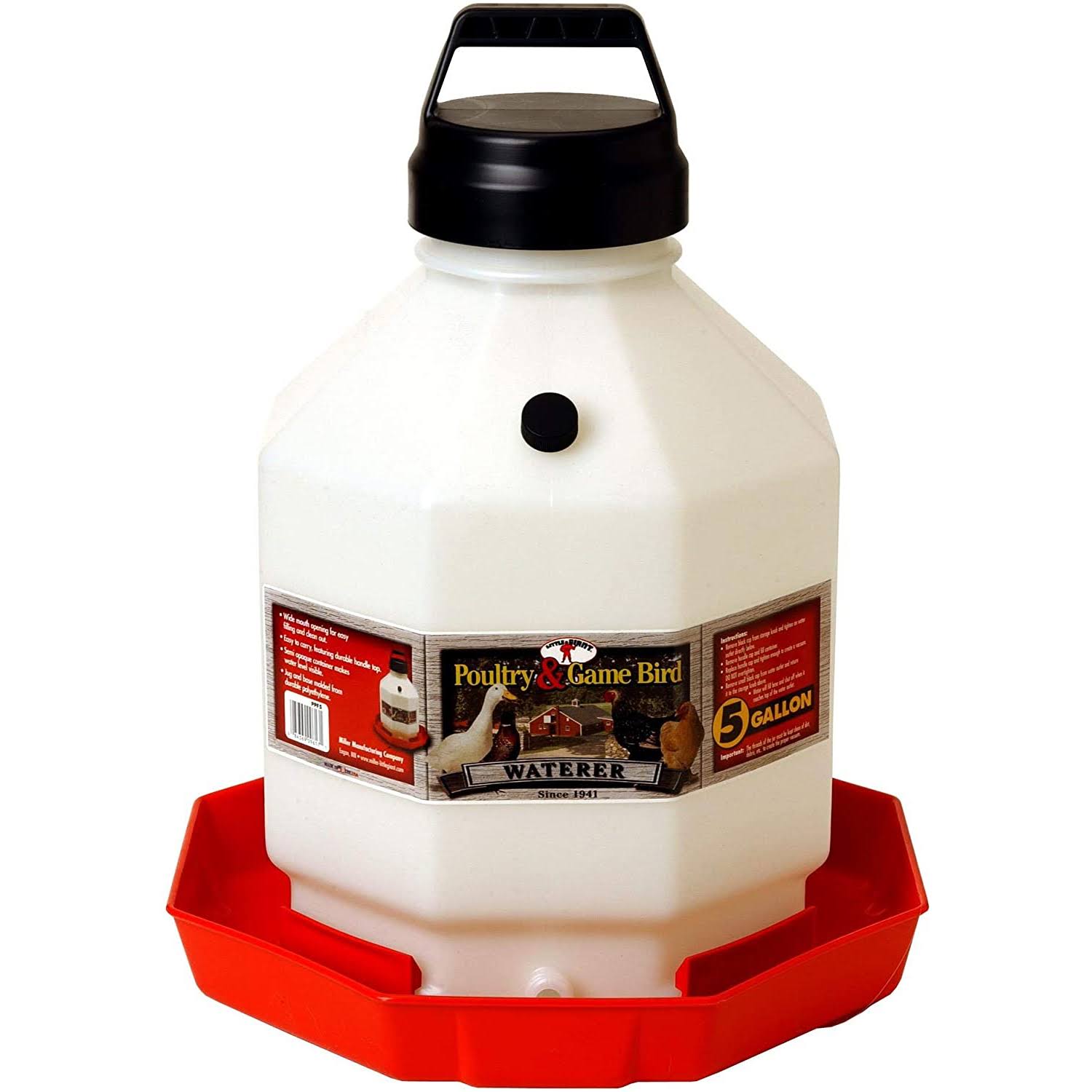 Little Giant PPF5 5 Gallon Automatic Poultry Waterer for Chickens, Red (4 Pack)