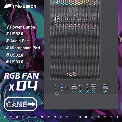 STGAubron Gaming PC Desktop Computer, Intel Core I7 up to 3.9 GHz, Radeon RX 580 8G, 16G RAM, 512G SSD, WiFi, Bluetooth 5.0, RGB Fan x6, RGB BT Sound Bar, Windows 10 Home