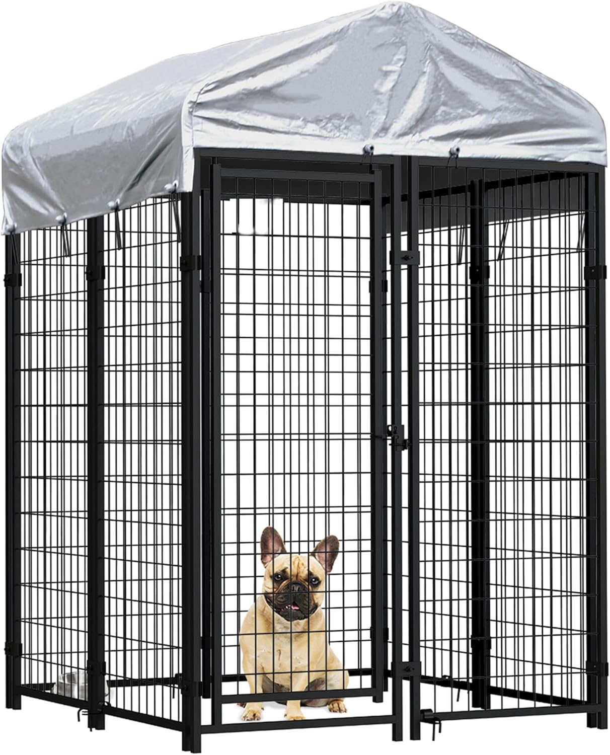 4' x 4' x 6' Large Dog Kennel Outdoor Play Pen, Metal Heavy Duty Dog Kennel Outside Dog Kennel with Roof Cover, Lockable Door