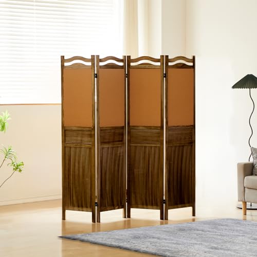 6 Panel Room Divider, 5.6FT Wall Divider for Room Separation, 6 Panel Wood Room Dividers and Folding Privacy Screens for Home Office Restaurant Bedroom Store, Light Brown