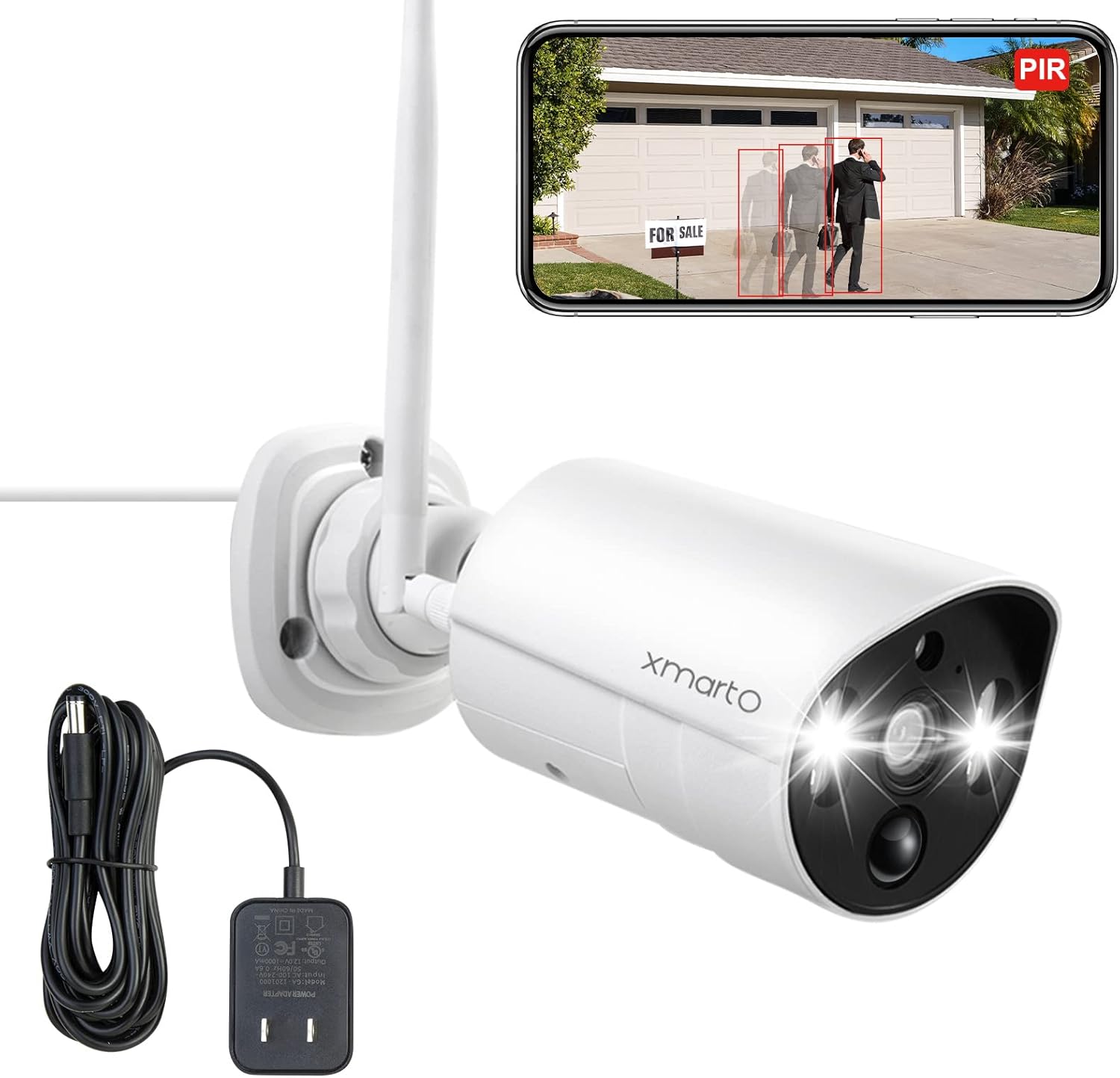 [Thermal Detect] XMARTO 2K HD Wireless Security Camera Outdoor w. Color Night Vision, PIR Human/ pet Detection, Smart Flood Lights, SD & Cloud Storage,Siren & 2-Way Audio, Plug-in for Power (WP2K34)