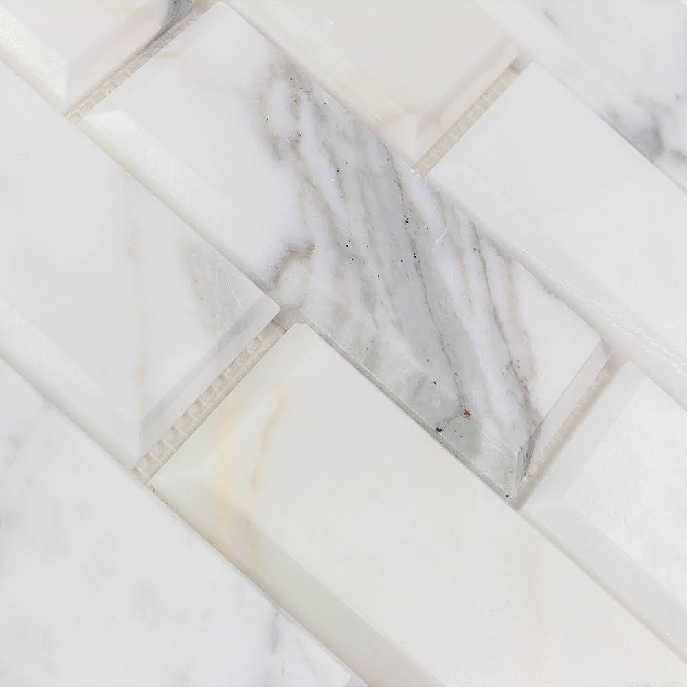 2x22 x 4x22 Beveled Marble Mosaic Tile White/Gray Ivy Hill Tile