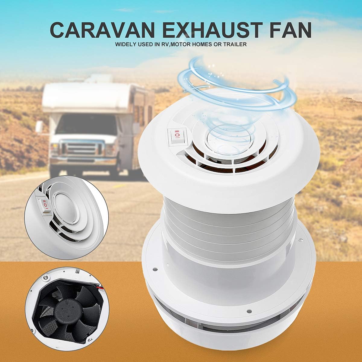 Exhaust Cooling Fan -- MASO Car 12V RV Motorhome Roof Vent Ventilation Cooling Exhaust Fan Noiseless Energy-saving for Homes Trailer Travel Caravan ——Exhaust Fan Shell(without indoor air vent)