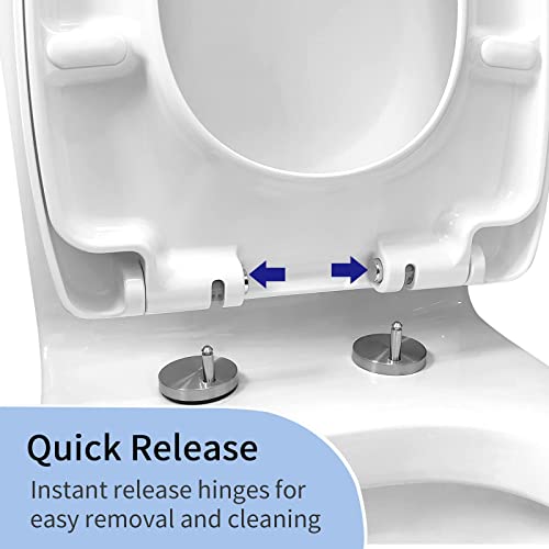 Soft Close Toilet Seat, Toilet seat, Square White, Quick Release Toilet Seat Top Fix Adjustable Hinges, Easy Installation Bathrooms Square Toilet Seat,03A