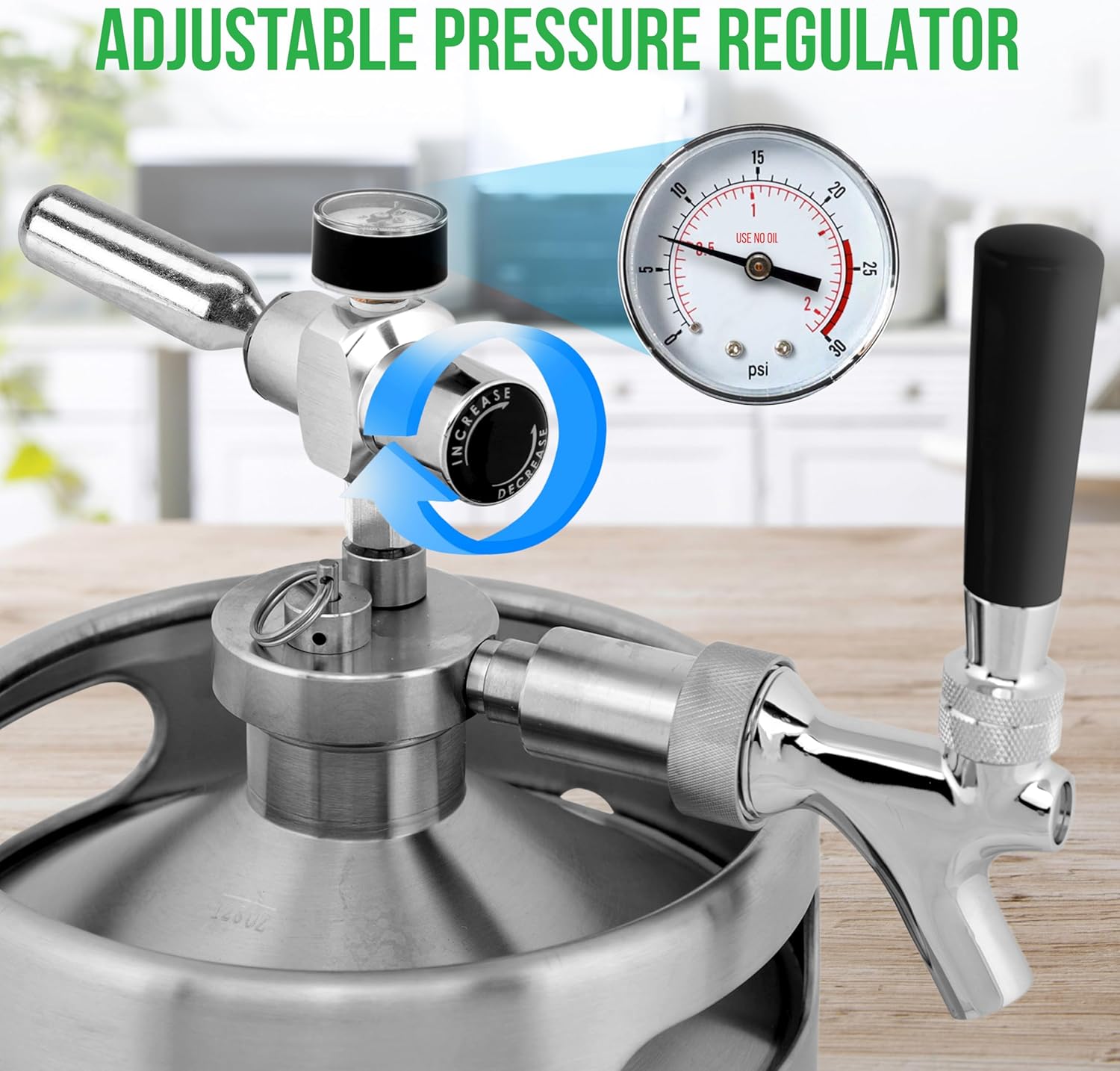 NutriChef Pressurized Growler Tap System, 128oz, Stainless Steel