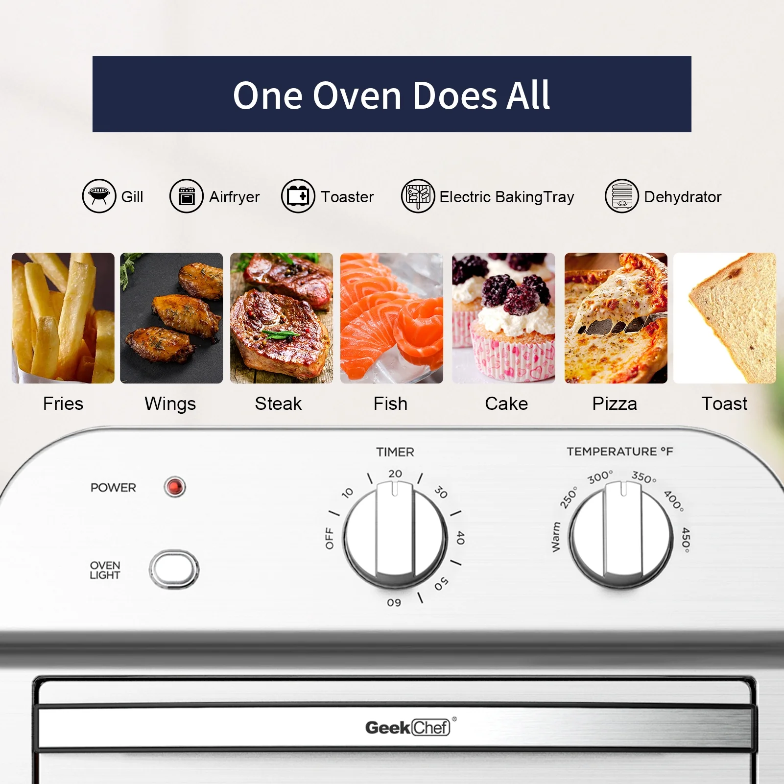 11Qt/1500W Air Fryer Oven, 10 Liter Air Fryer Toaster Oven Combo with Roast, Bake, Broil, Reheat, Fry Oil-Free, Accessories Included, Easy Clean, Stainless Steel