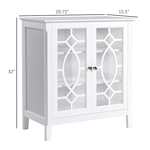 HOMCOM Sideboard Buffet Cabinet, Kitchen Storage Cabinet, Glass Door Accent Cabinet with Adjustable Shelves, White