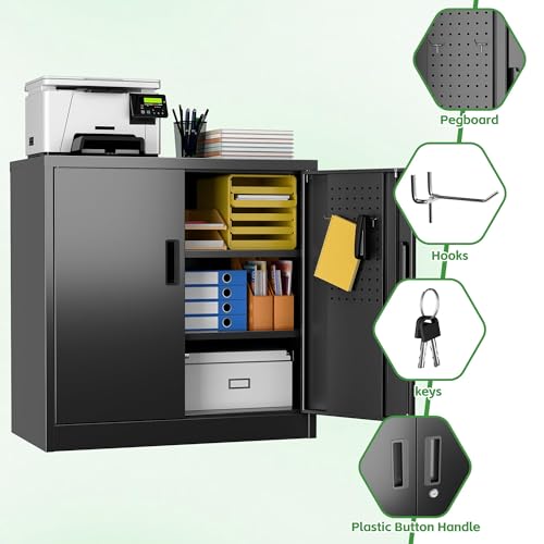 Aobabo Garage Storage Cabinet with Wheels,72" H Metal Storage Cabinet with 2 Doors and 4 Adjustable Shelves for Garage Home, Black,Required-Assembly
