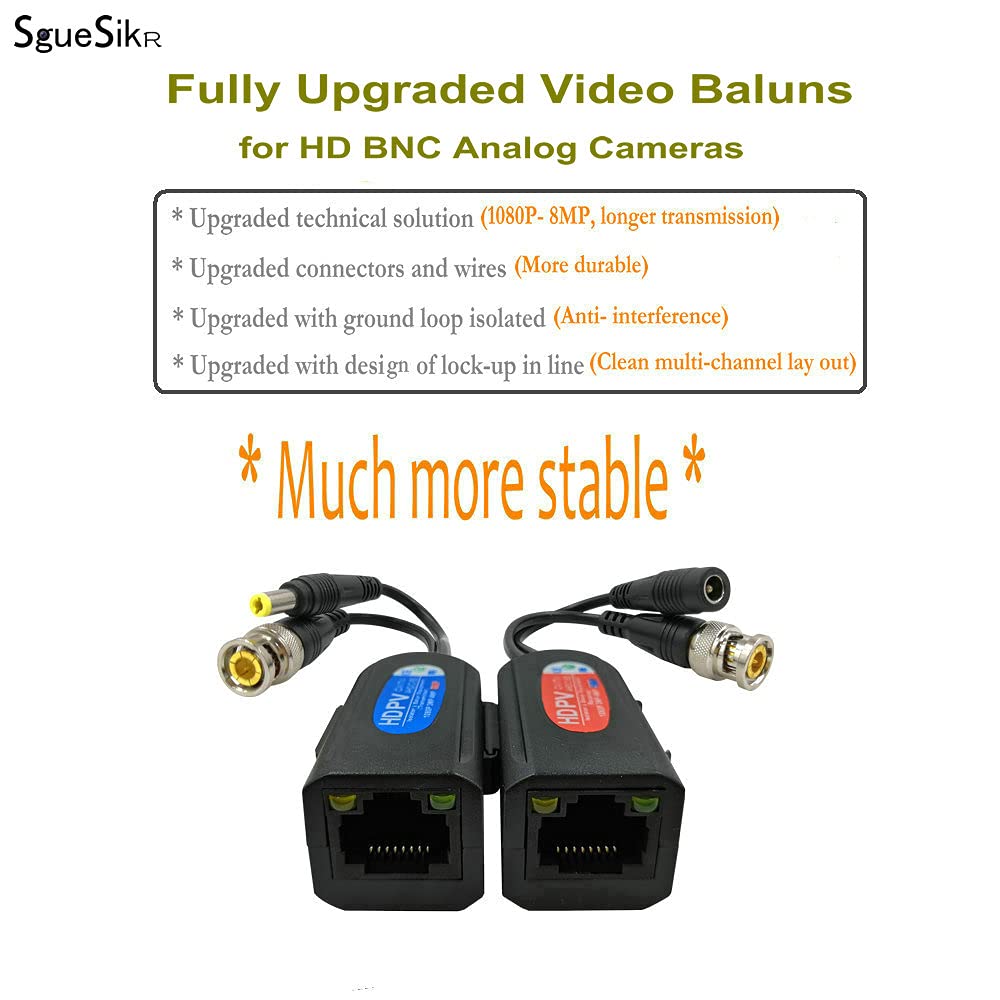 4 Pair Passive Video Balun BNC to RJ45 Adapter with Power 1080P-8MP Analog Camera Network Transceiver Cat5e/Cat6 to BNC Connector - Compact