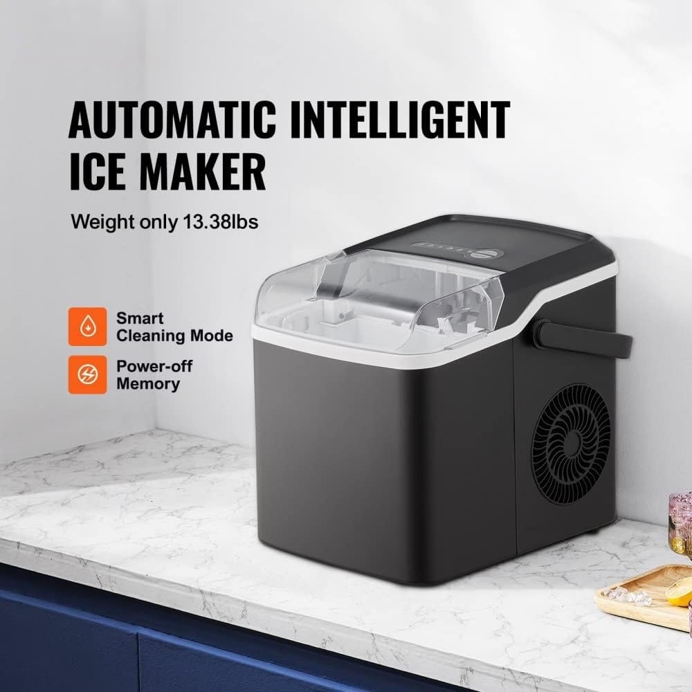 Portable Countertop Ice Maker with Self-Cleaning Function - 9 Cubes Ready in 7 Mins, 26lbs in 24Hrs, Includes Ice Scoop and Basket, 2 Sizes Bullet Ice - Perfect for Home Kitchen Office Bar Party