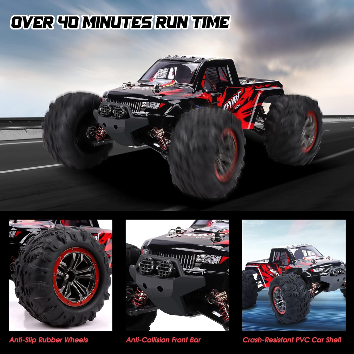 RC Cars 1:10 Large Scale Hobby Grade Remote Control Car,50 KM/H High Speed Monster RC Truck,4WD 2.4GHz Off Road Waterproof All Terrains Racing Toy,2 Batteries for 40 Min Play for Adult Kids