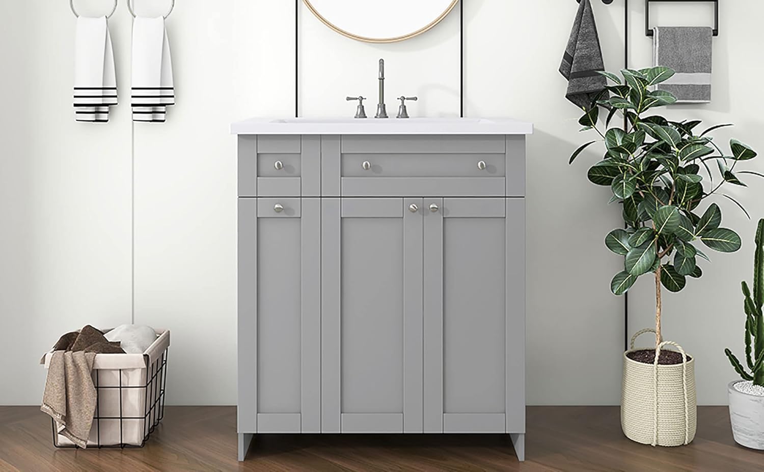 30" Bathroom vanity with Single Sink in grey,Combo Cabinet Undermount Sink,Bathroom Storage Cabinet