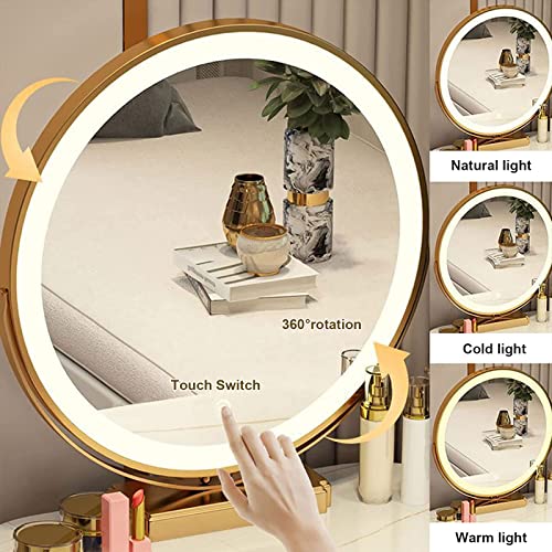 QQXX Makeup Vanity Set with 3 Color Lighted Mirror,Luxury Makeup Vanity Table with Drawers and Side Cabinet,Modern Bedroom Dressing Table with Cushioned Stool(39inch, Gray)
