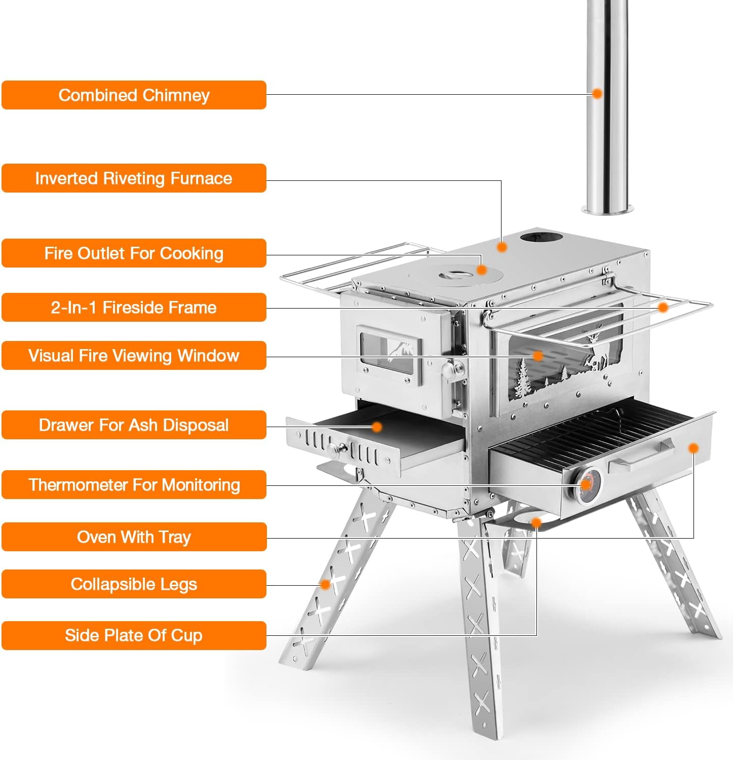 YOLENY Wood Stove, Wood Burning Stove, Tent Stoves Wood Burning with Wood Oven, Camping Wood Stove for Outdoor Cookout, Hiking, Travel, Backpacking Trips, Chimney Pipes and Carry Bag Included