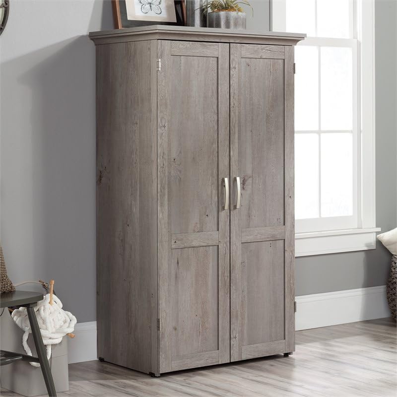 Pemberly Row Engineered Wood Multi-Purpose Storage Craft Armoire in Maple