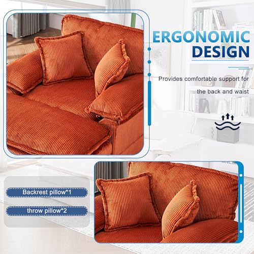 Oversized Chaise Lounge Chair Indoor, 56.3" Corduroy Upholstered Cloud Sofa Couch with Ottoman & 2 Lumbar Pillows, Comfy Single Deep Seat Sofa Armchair for Living Room Bedroom Office (Green)