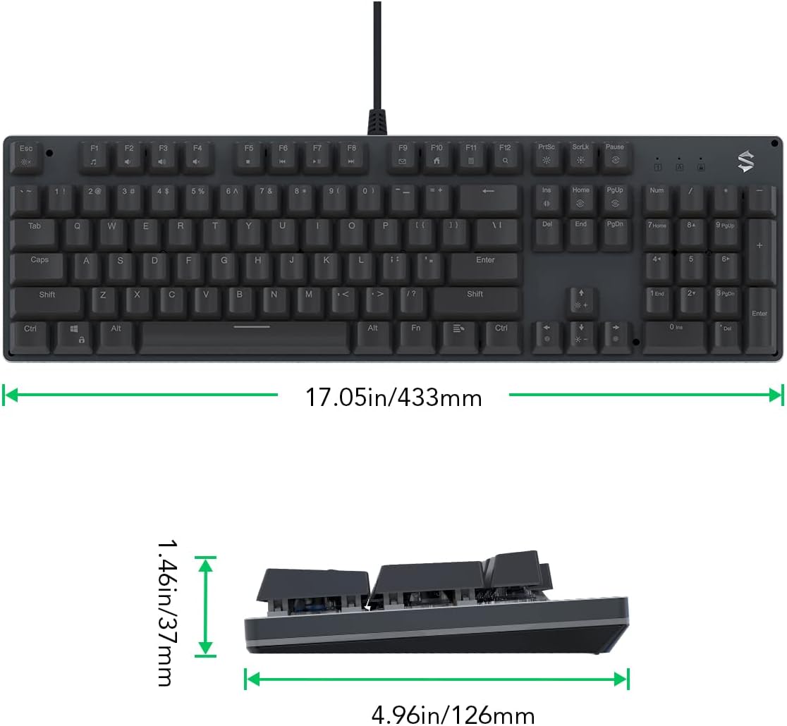 Black Shark RGB Mechanical Gaming Keyboard LED Backlit Wired Keyboard with Blue Switches, Programmable Macro, Anti-Ghosting 104 Keys for Desktop PC, Sixgill K2