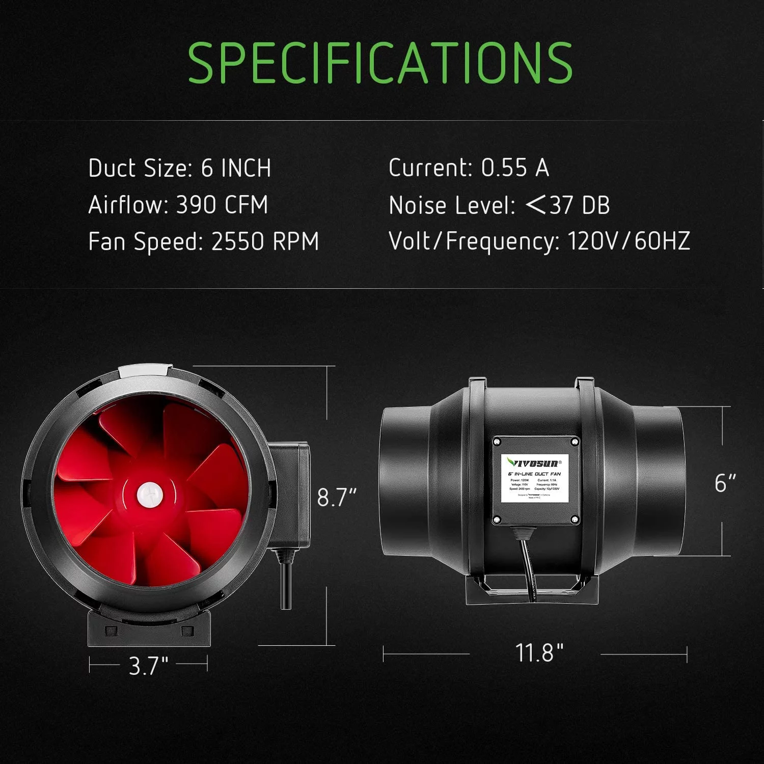 VIVOSUN Ventilation Kit 6 Inch 390 CFM Inline Fan with Speed Controller, 6 Inch Carbon Filter and 16 Feet of Ducting for Grow Tent