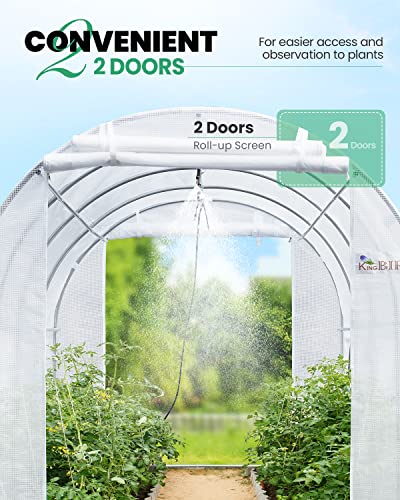 KING BIRD Upgraded 15x6.6x6.6FT Large Walk-in Greenhouse Heavy Duty Galvanized Steel Frame 2 Zippered Screen Doors 8 Screen Windows Tunnel Garden Plant Hot Green House 20 Stakes 4 Ropes 2 Gloves White
