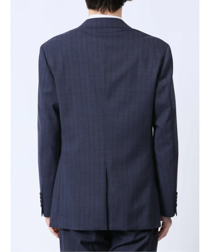 Wool Blend Regular Fit 2-Button 2-Piece Suit Navy Stripe