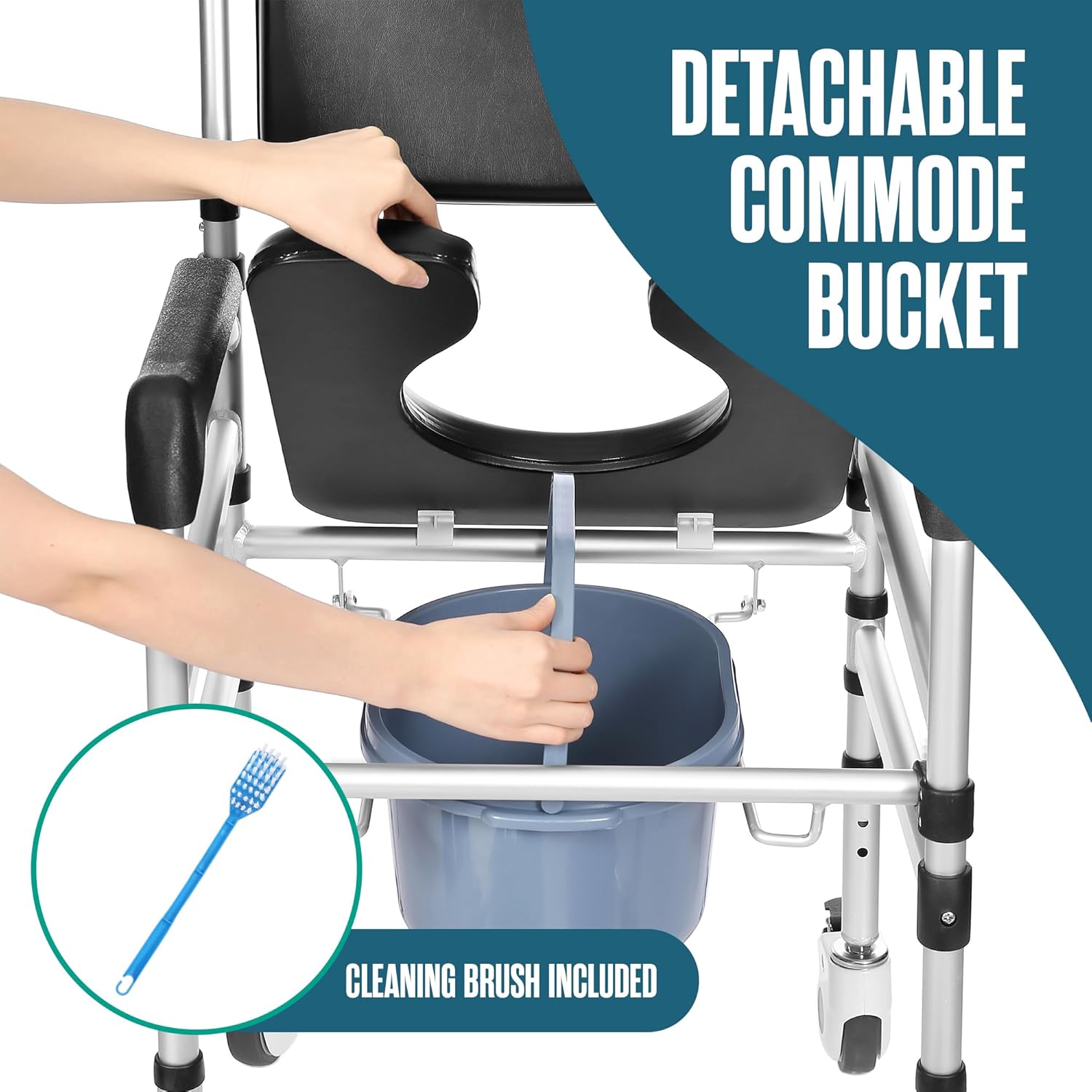 Houseables Shower Chair with Wheels, Shower Wheelchair, Rolling Shower Chair, Shower Commode Wheelchair, Bedside Toilet Chair for Elderly, Handicap Shower Chair with Wheels, Height Adjustable