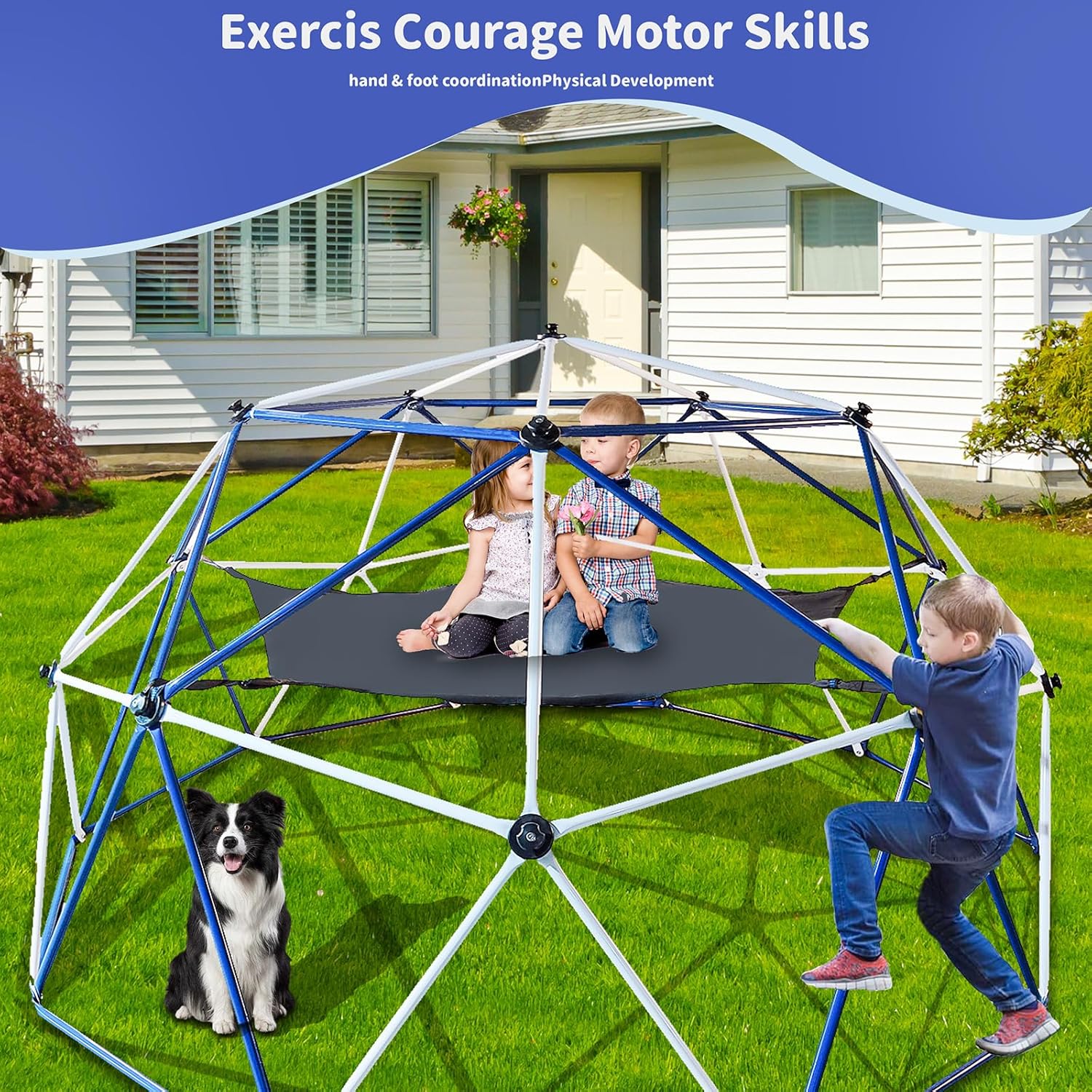 Climbing Dome, 10ft Jungle Gym Outdoor Climbing Toys for Kids, Dome Climber Jungle Gym for Kids Ages 8-12 Outdoor, Kids Climbing Dome, with Hammock Playground Equipment