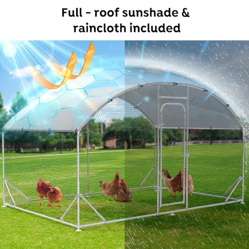 Veehoo Large Metal Chicken Coop for 6-10 Chickens, Walk-in Chicken Run Outdoor Duck Pens Rabbit Cage with Water-Resident and Anti-UV Cover for Outside,Backyard and Farm, 6.5' L x 9.8' W x 6.5' H
